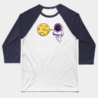 Cute Astronaut Blowing Moon Bubble Balloon Cartoon Baseball T-Shirt